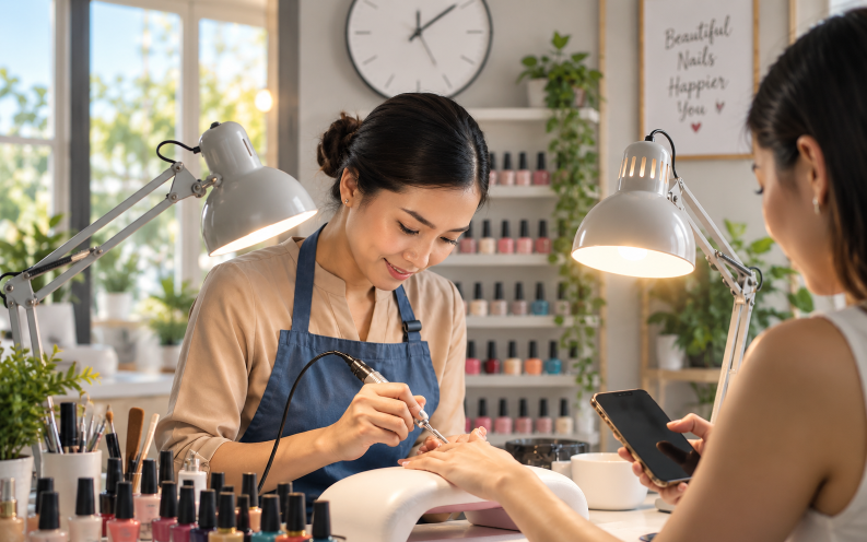 Góc làm việc buổi tối gọn gàng với máy tính và sổ tay kế hoạch